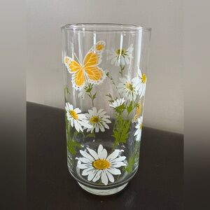 Vtg Libbey Glass Daisy Yellow Butterfly Drinking Tumbler Cup 5.5" Replacement